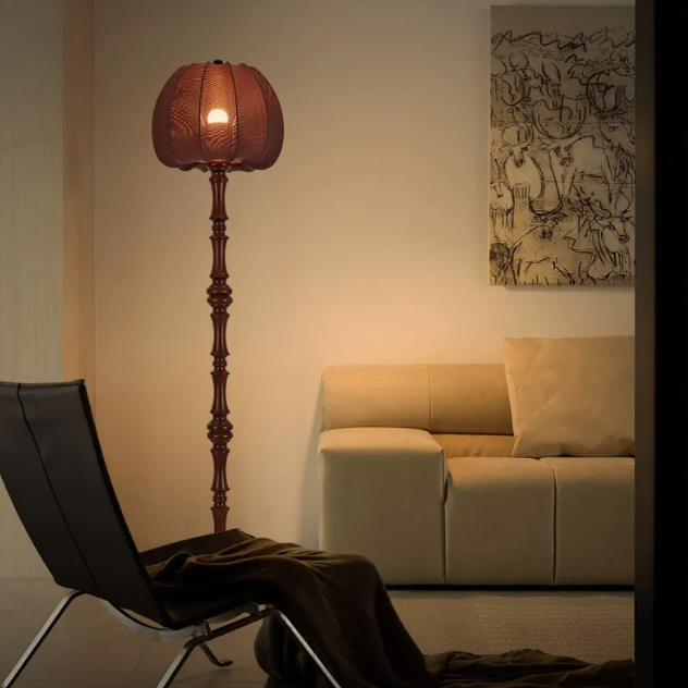 Fabric Pumpkin Solid Wood Floor Lamp