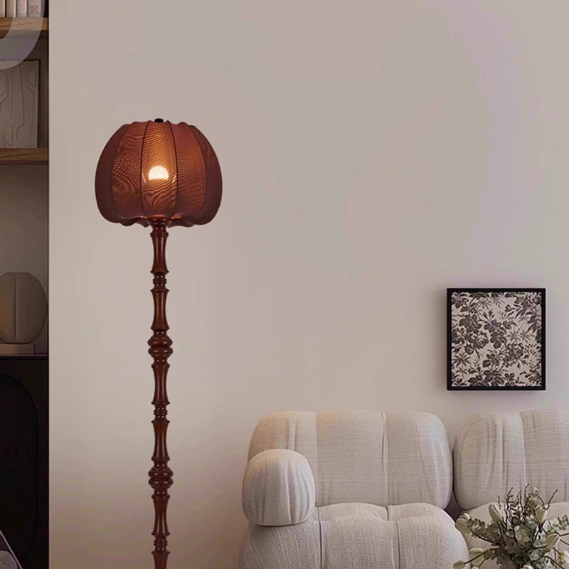 Fabric Pumpkin Solid Wood Floor Lamp