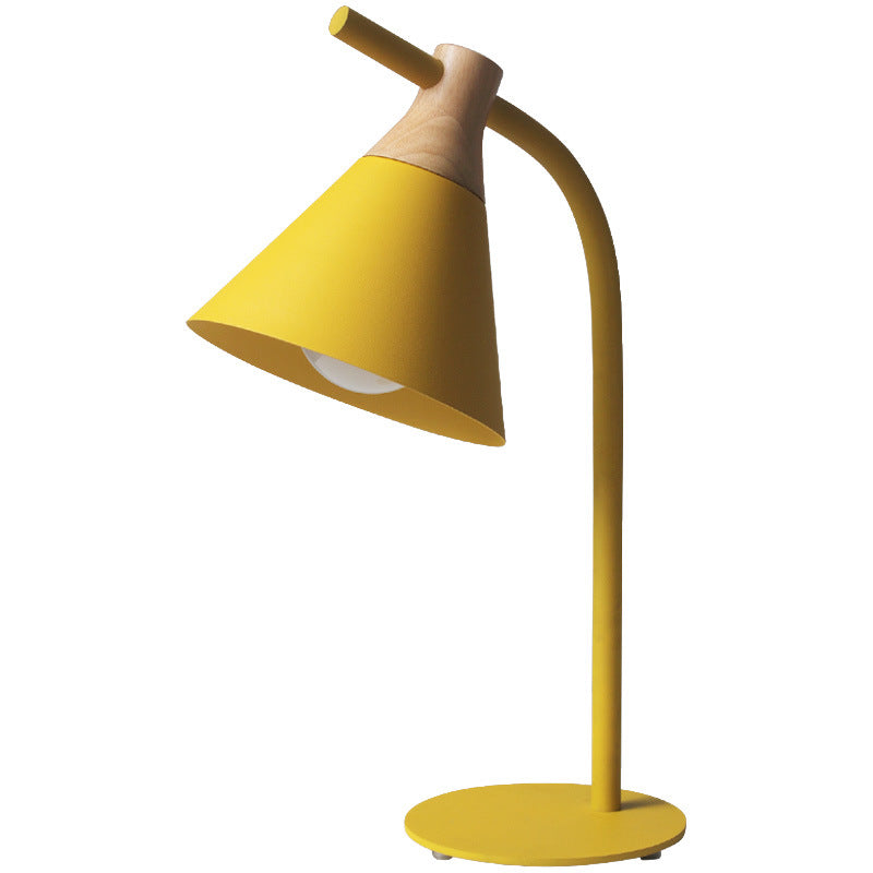 Solid Wood Iron Conical Table Lamp