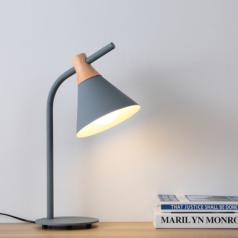 Solid Wood Iron Conical Table Lamp