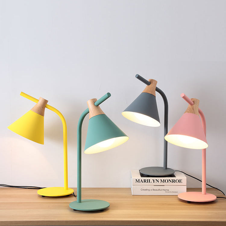 Solid Wood Iron Conical Table Lamp