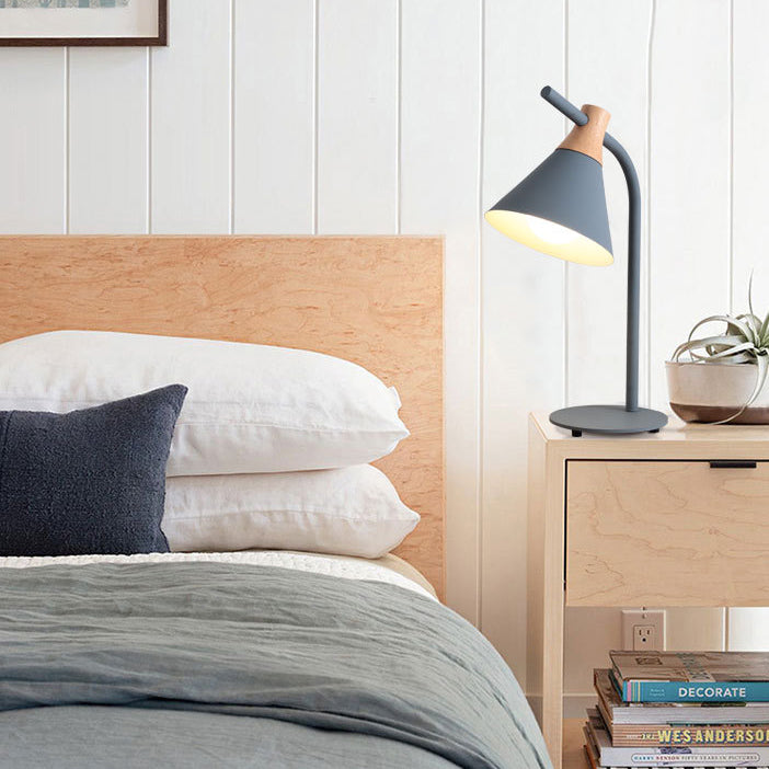 Solid Wood Iron Conical Table Lamp