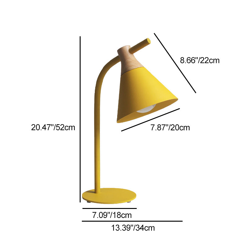 Solid Wood Iron Conical Table Lamp