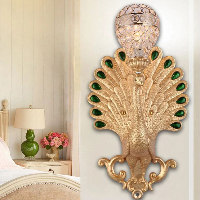 Resin Simulation Carved Peacock Wall Lamp