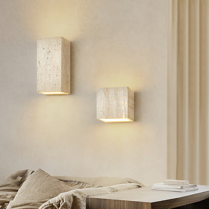 Beige Travertine Cube Bedroom Wall Lamp