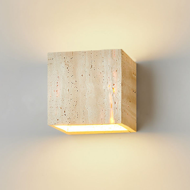 Beige Travertine Cube Bedroom Wall Lamp