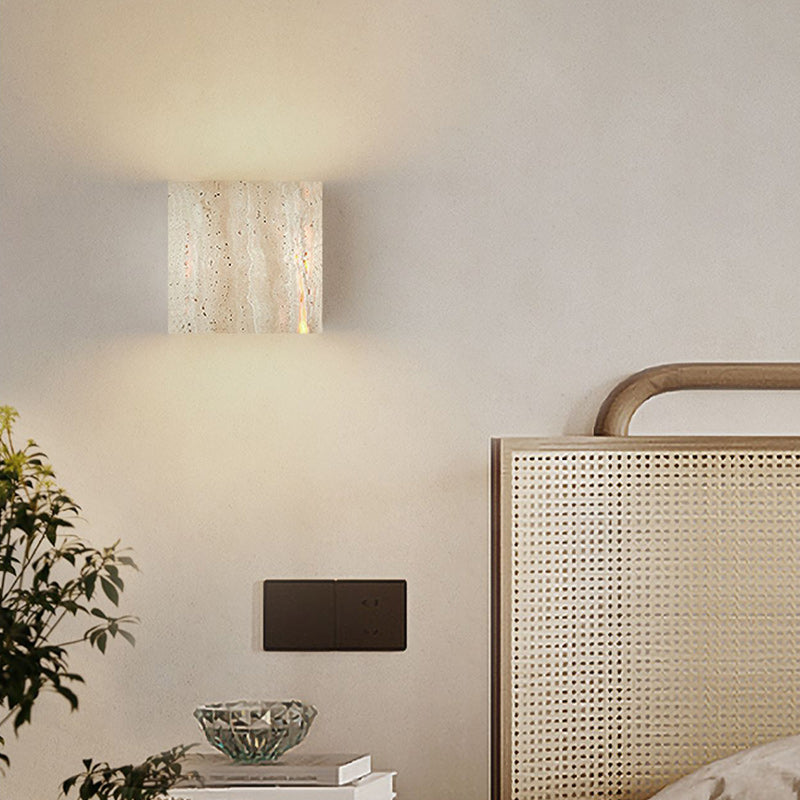 Beige Travertine Cube Bedroom Wall Lamp