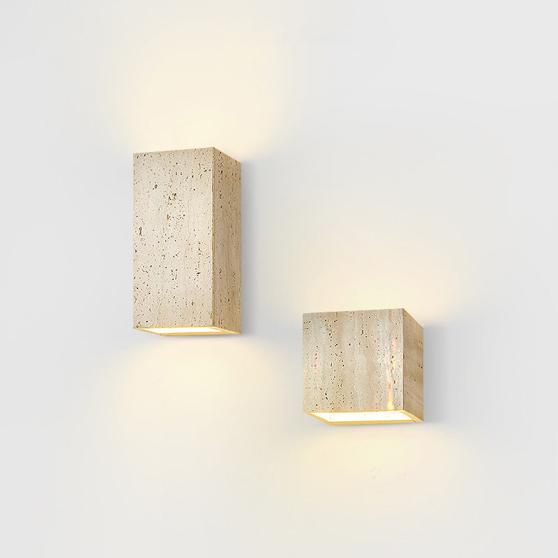 Beige Travertine Cube Bedroom Wall Lamp