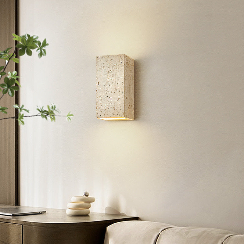 Beige Travertine Cube Bedroom Wall Lamp