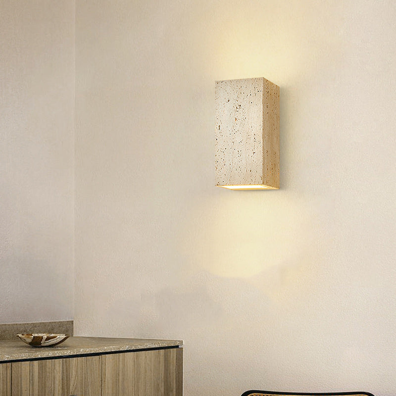Beige Travertine Cube Bedroom Wall Lamp