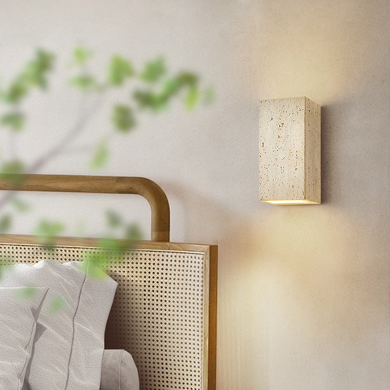 Beige Travertine Cube Bedroom Wall Lamp