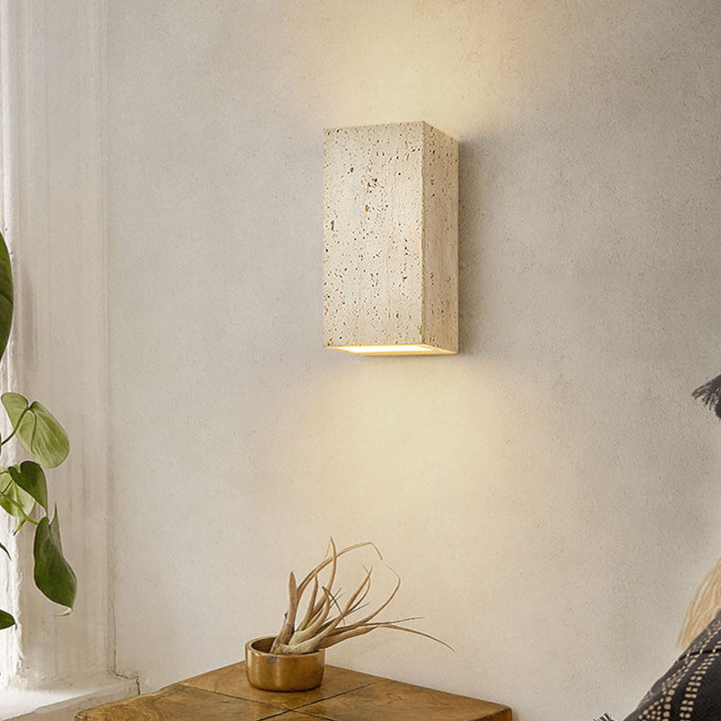 Beige Travertine Cube Bedroom Wall Lamp