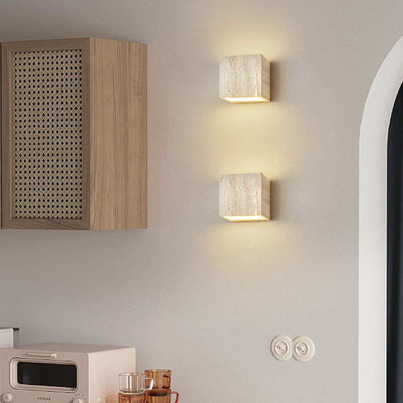 Beige Travertine Cube Bedroom Wall Lamp