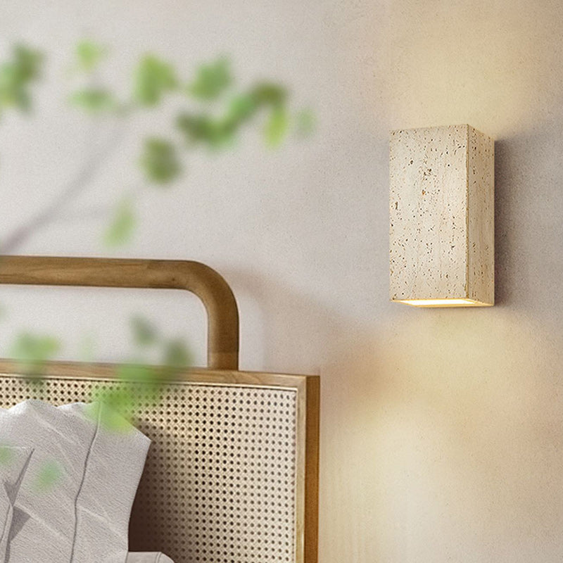 Beige Travertine Cube Bedroom Wall Lamp