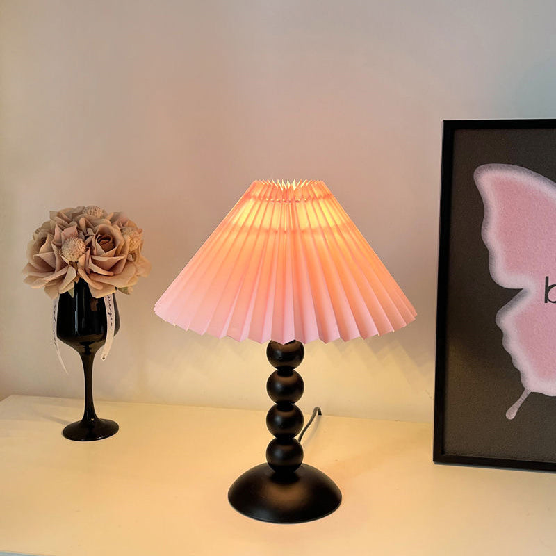 Pleated Fabric Conical Iron Table Lamp
