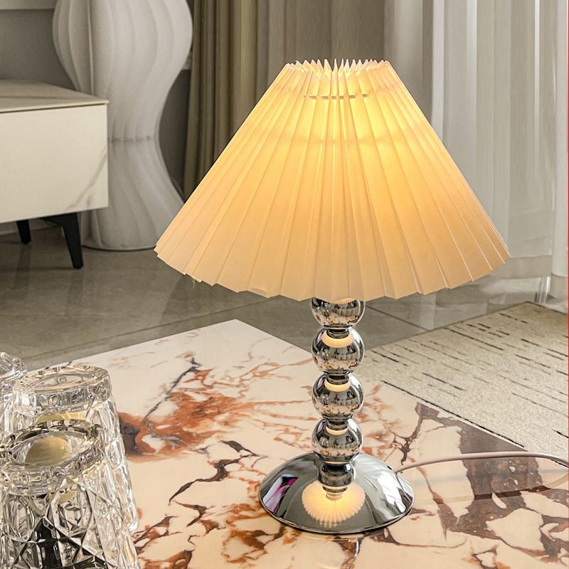 Pleated Fabric Conical Iron Table Lamp
