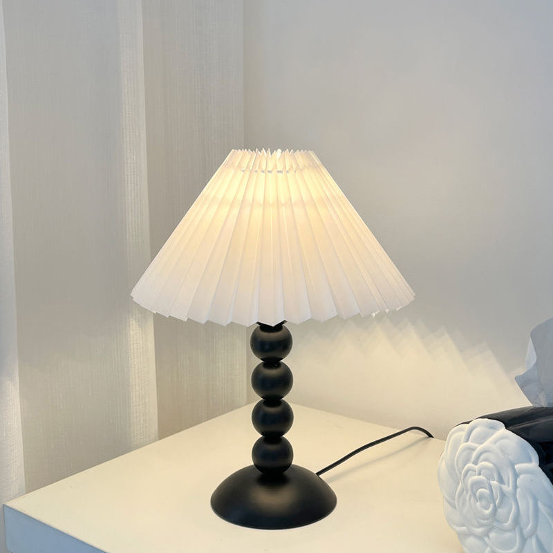 Pleated Fabric Conical Iron Table Lamp