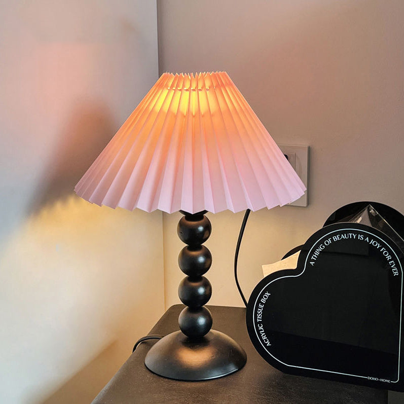 Pleated Fabric Conical Iron Table Lamp
