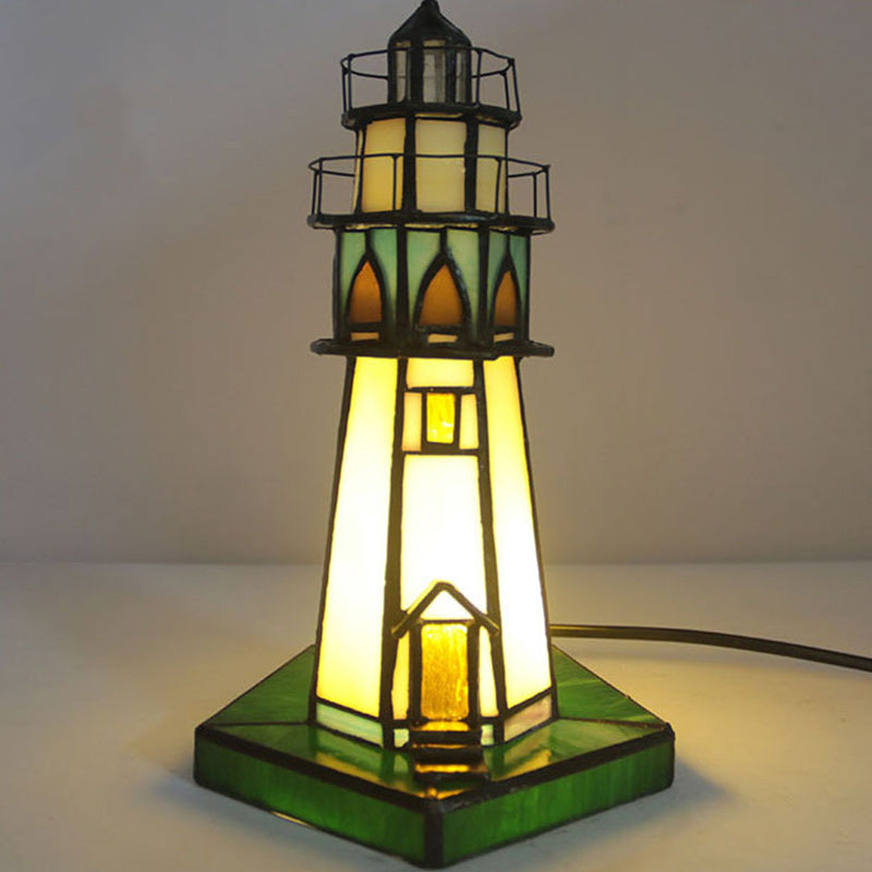 Stained Glass Lighthouse Hardware Table Lamp