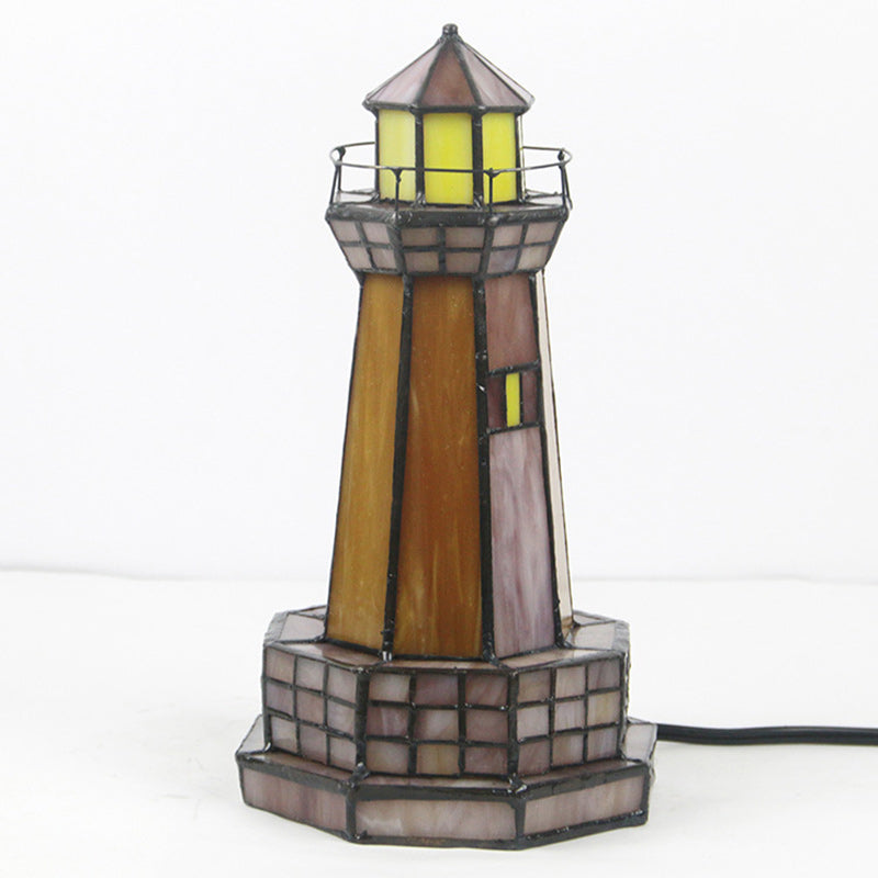 Stained Glass Lighthouse Hardware Table Lamp
