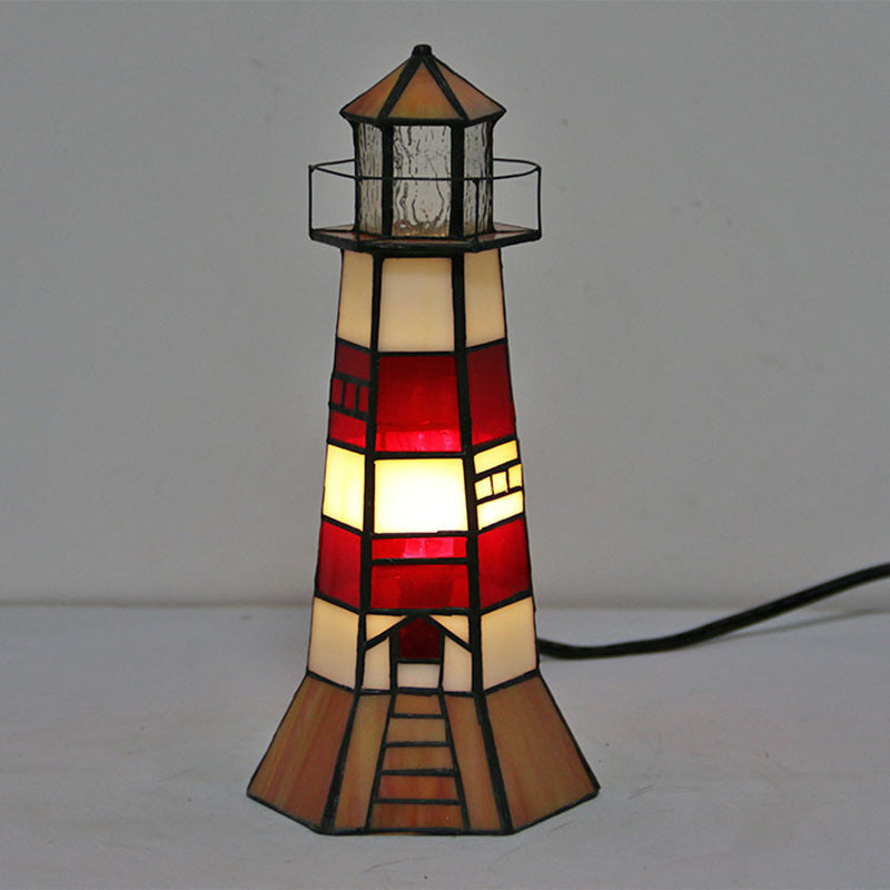 Stained Glass Lighthouse Hardware Table Lamp