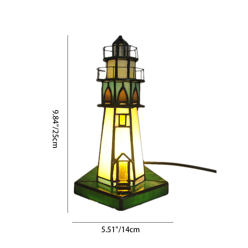 Stained Glass Lighthouse Hardware Table Lamp