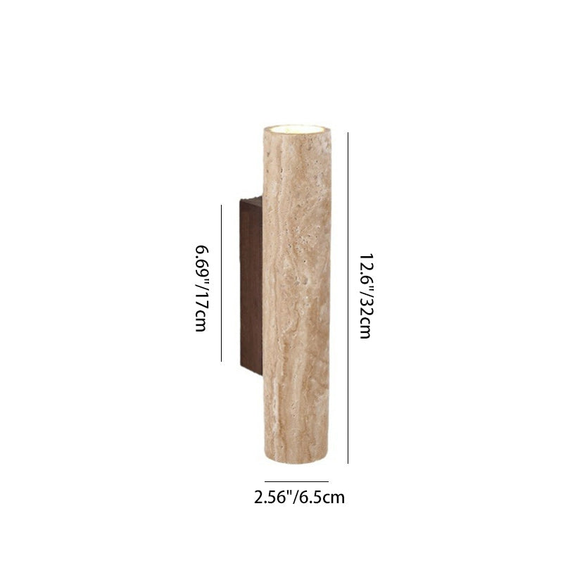 Beige Travertine Cylinder Up 2-Light Wall Lamp