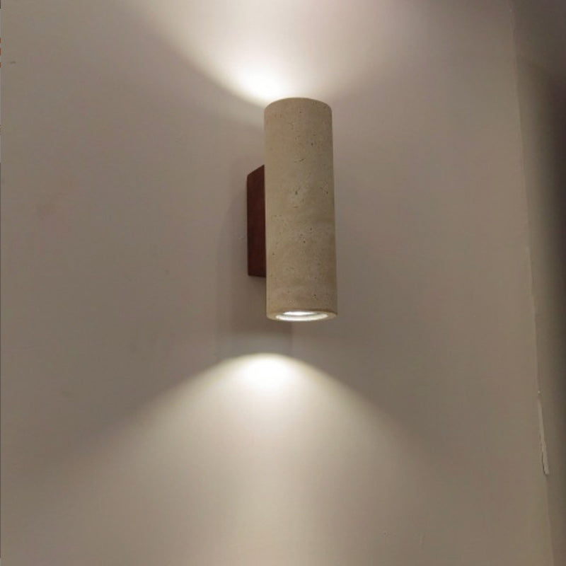 Beige Travertine Cylinder Up 2-Light Wall Lamp