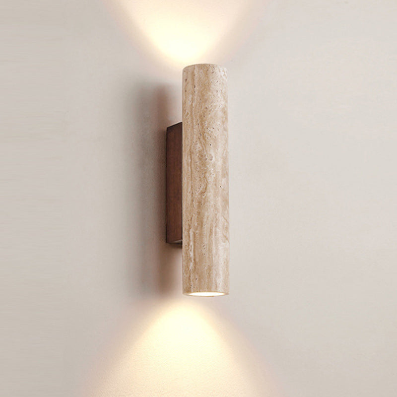 Beige Travertine Cylinder Up 2-Light Wall Lamp