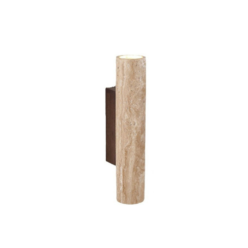Beige Travertine Cylinder Up 2-Light Wall Lamp
