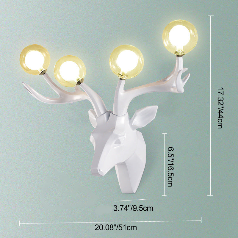 Resin Deer Antlers Glass 4-Light Wall Lamp