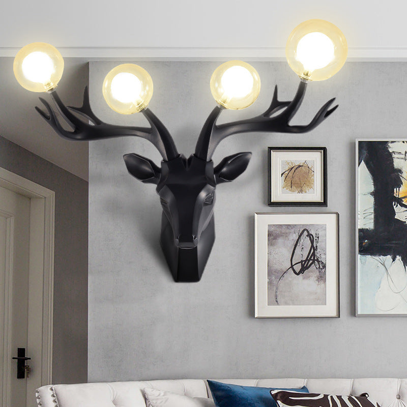Resin Deer Antlers Glass 4-Light Wall Lamp
