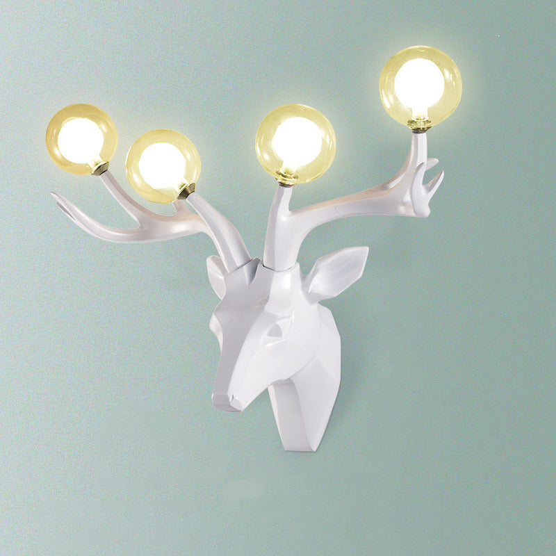 Resin Deer Antlers Glass 4-Light Wall Lamp