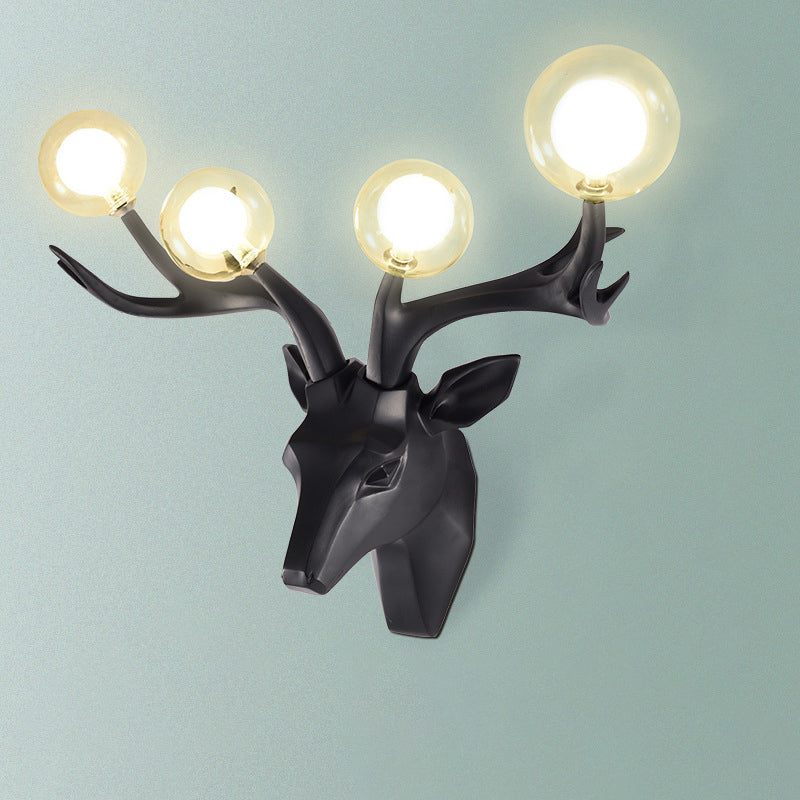 Resin Deer Antlers Glass 4-Light Wall Lamp