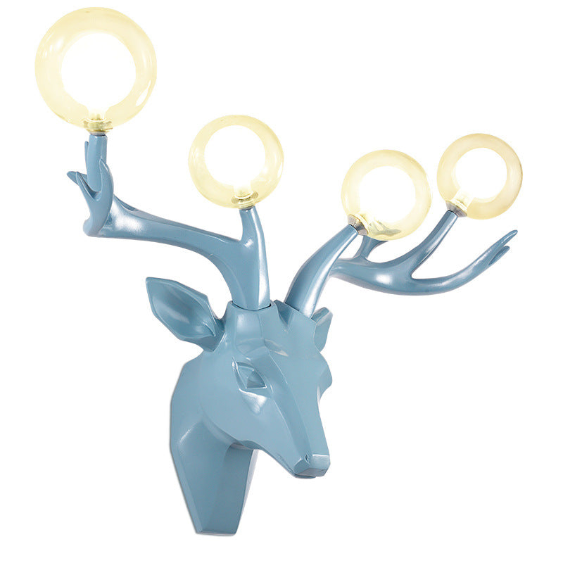 Resin Deer Antlers Glass 4-Light Wall Lamp