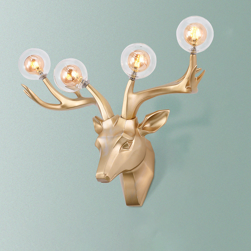 Resin Deer Antlers Glass 4-Light Wall Lamp