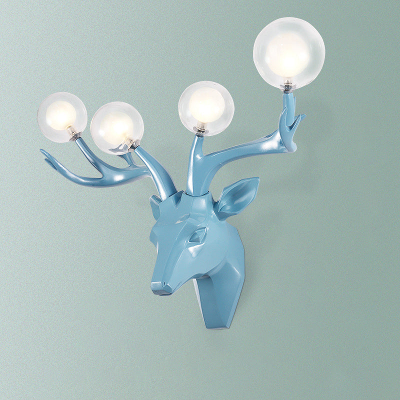 Resin Deer Antlers Glass 4-Light Wall Lamp