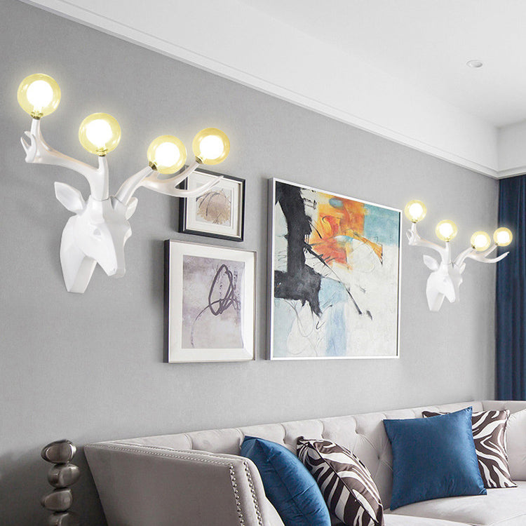 Resin Deer Antlers Glass 4-Light Wall Lamp