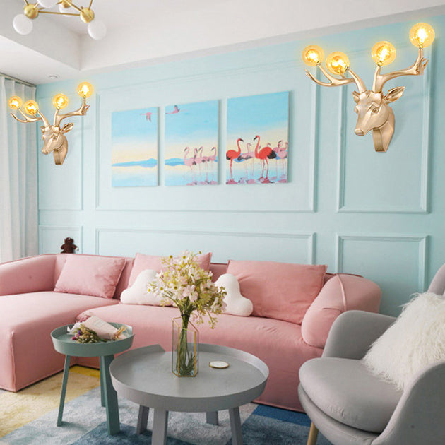 Resin Deer Antlers Glass 4-Light Wall Lamp
