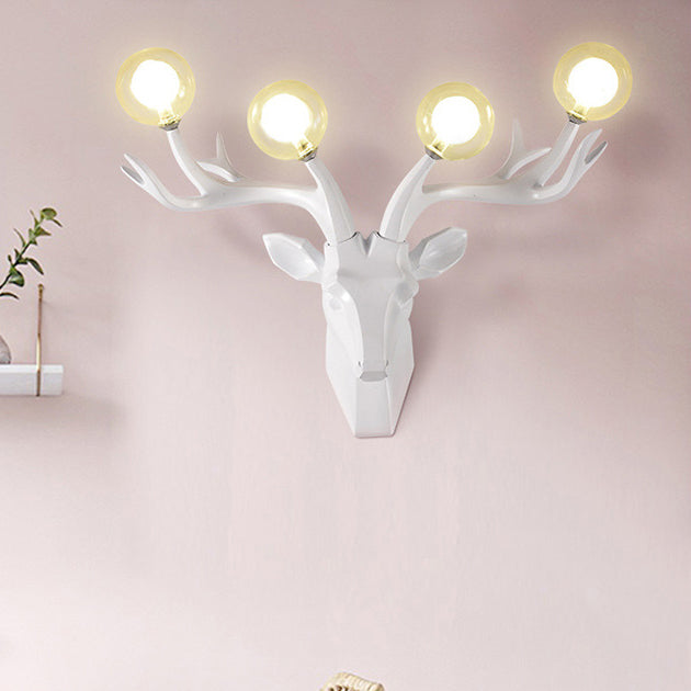 Resin Deer Antlers Glass 4-Light Wall Lamp
