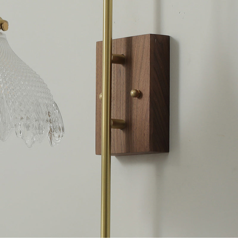 Walnut Wood Brass Flower Wall Lamp