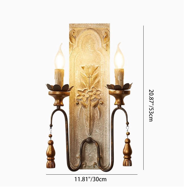 Distressed Solid Wood Iron 2-Light Wall Lamp