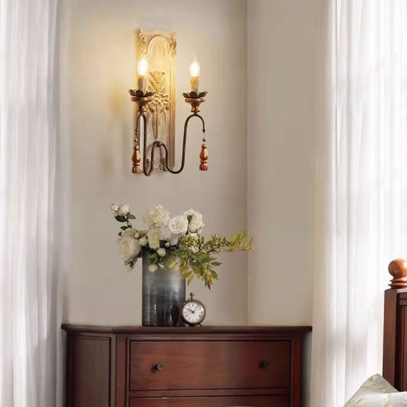 Distressed Solid Wood Iron 2-Light Wall Lamp