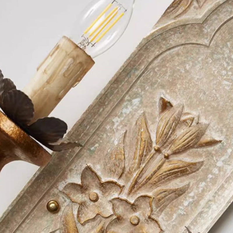 Distressed Solid Wood Iron 2-Light Wall Lamp