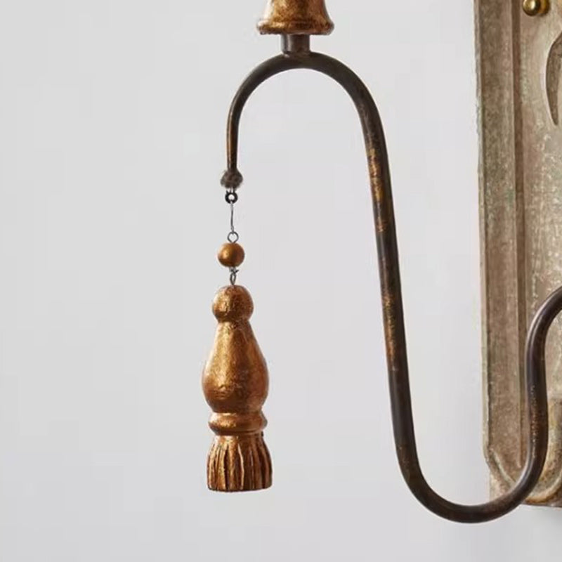 Distressed Solid Wood Iron 2-Light Wall Lamp