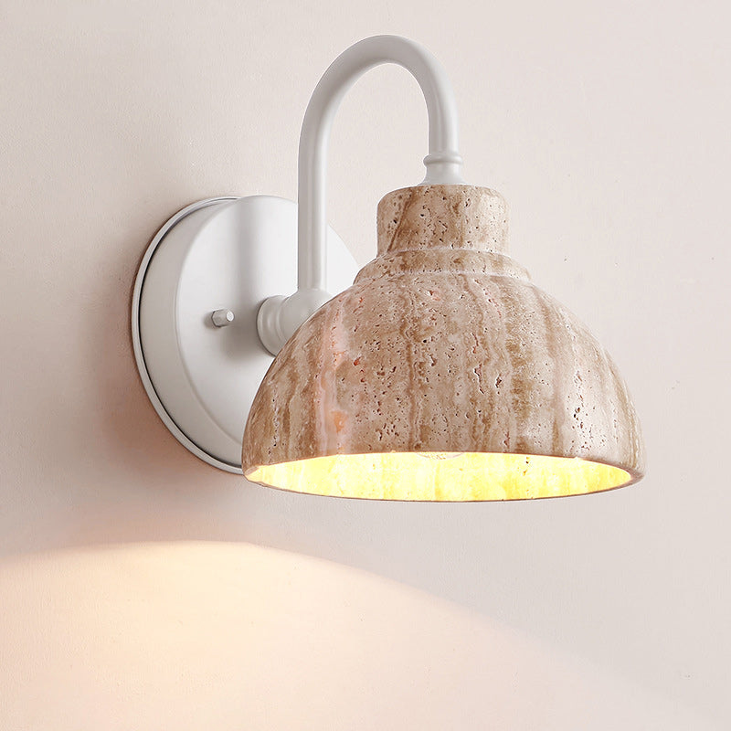 Beige Travertine Semicircle Hardware Wall Lamp