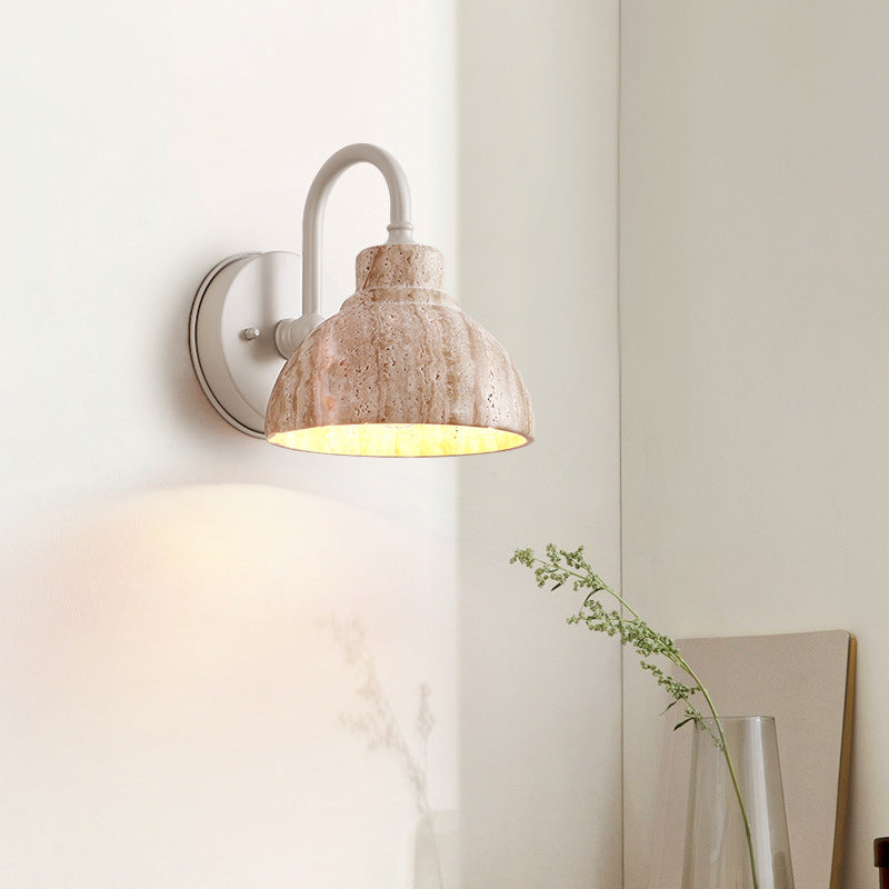 Beige Travertine Semicircle Hardware Wall Lamp