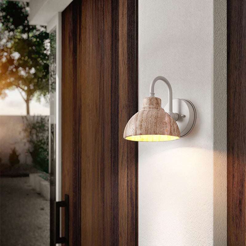 Beige Travertine Semicircle Hardware Wall Lamp