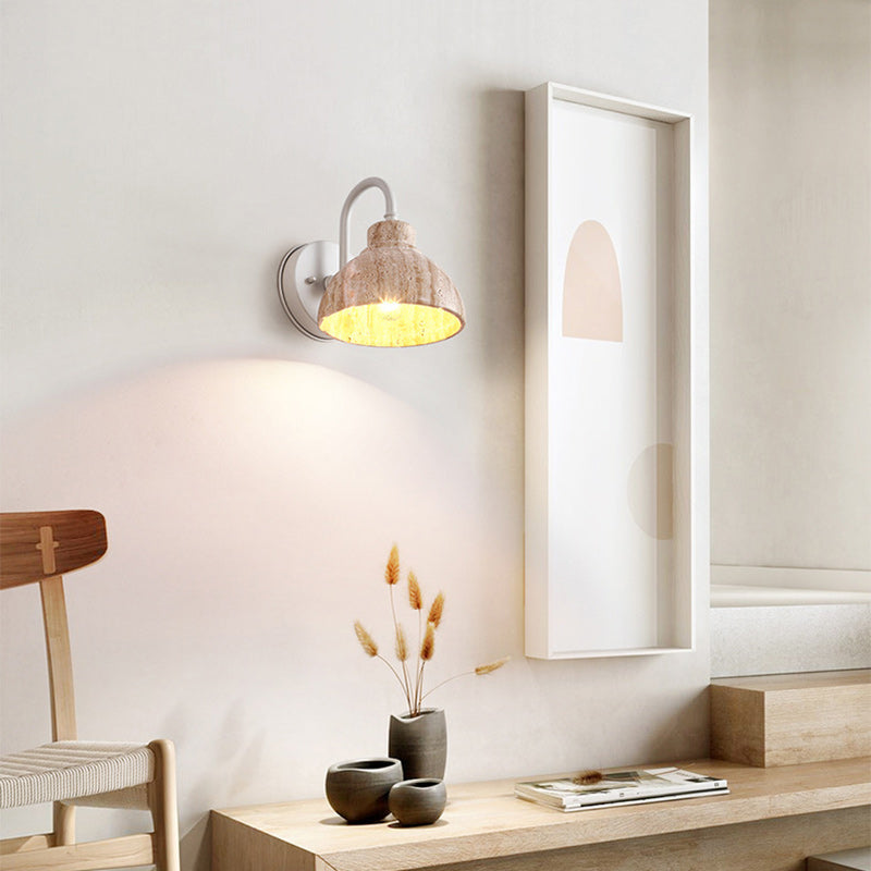 Beige Travertine Semicircle Hardware Wall Lamp