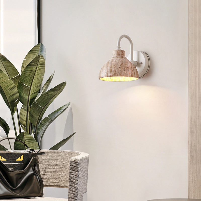 Beige Travertine Semicircle Hardware Wall Lamp